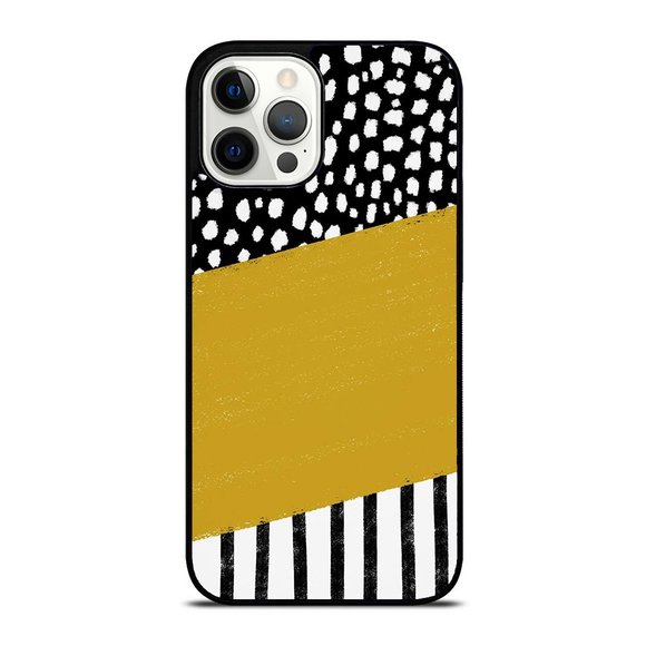 Polka Dots and Stripes Pattern Black White Mustard Yellow iPhone Case - Picture 1 of 1